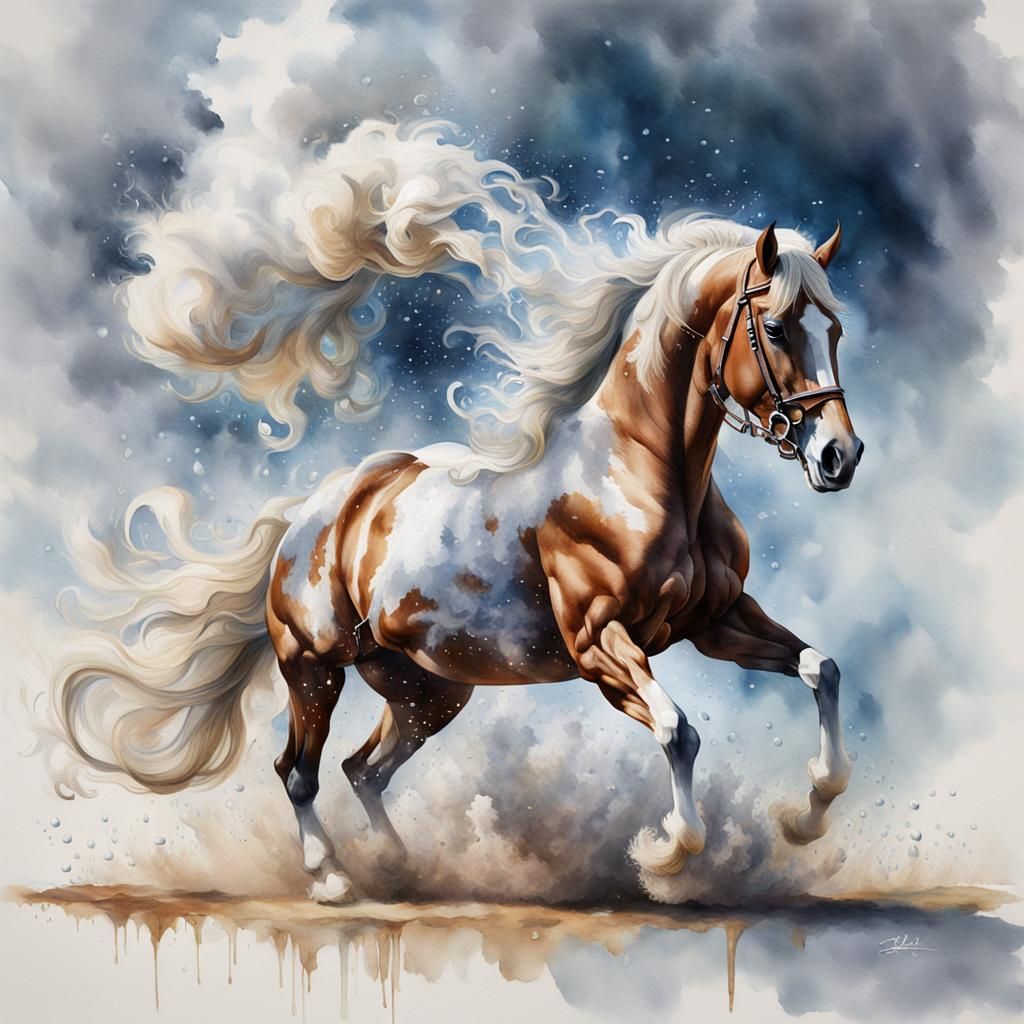 Majestic Horse in Vibrant Steamy Atmosphere