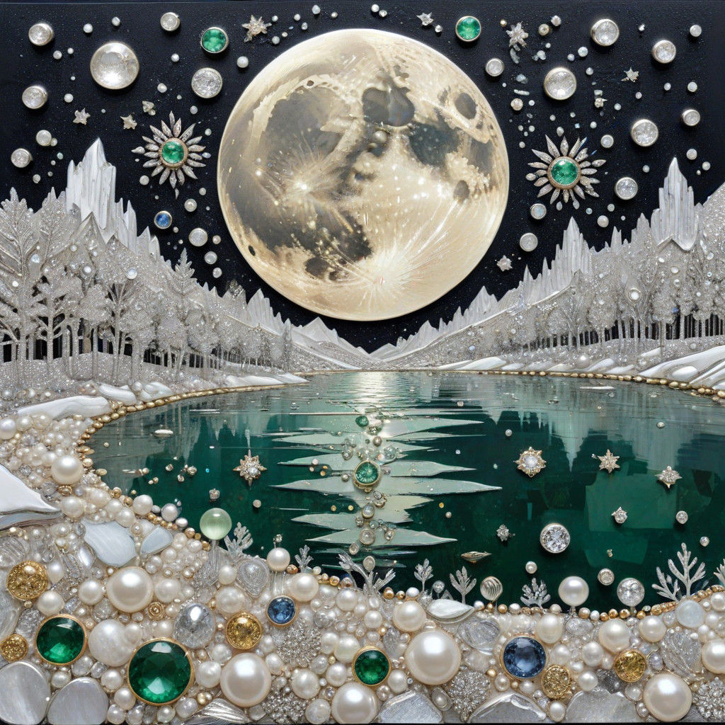 Full Moon over Frozen Gem and Pearl Lakeside  by @ArtMew94