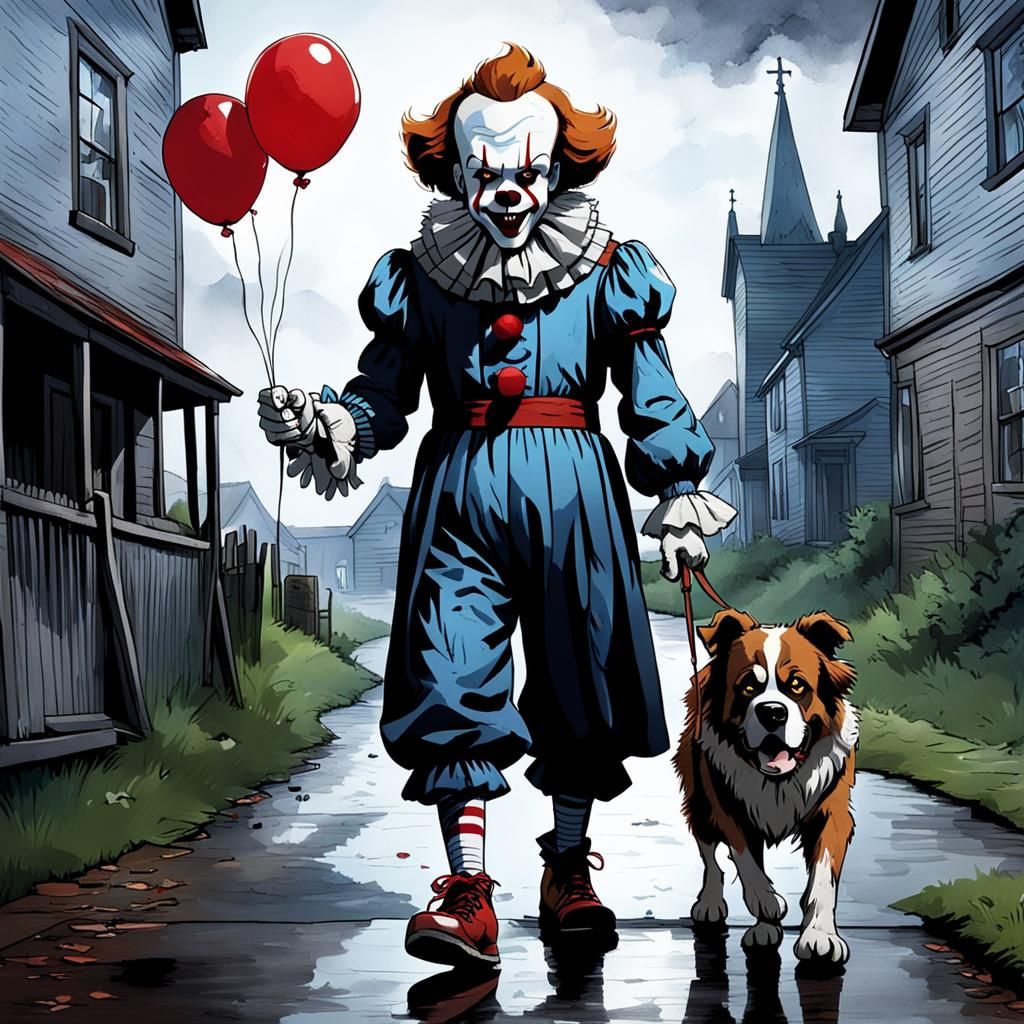 Pennywise, along with Georgie, take Cujo the rabid Saint Ber...