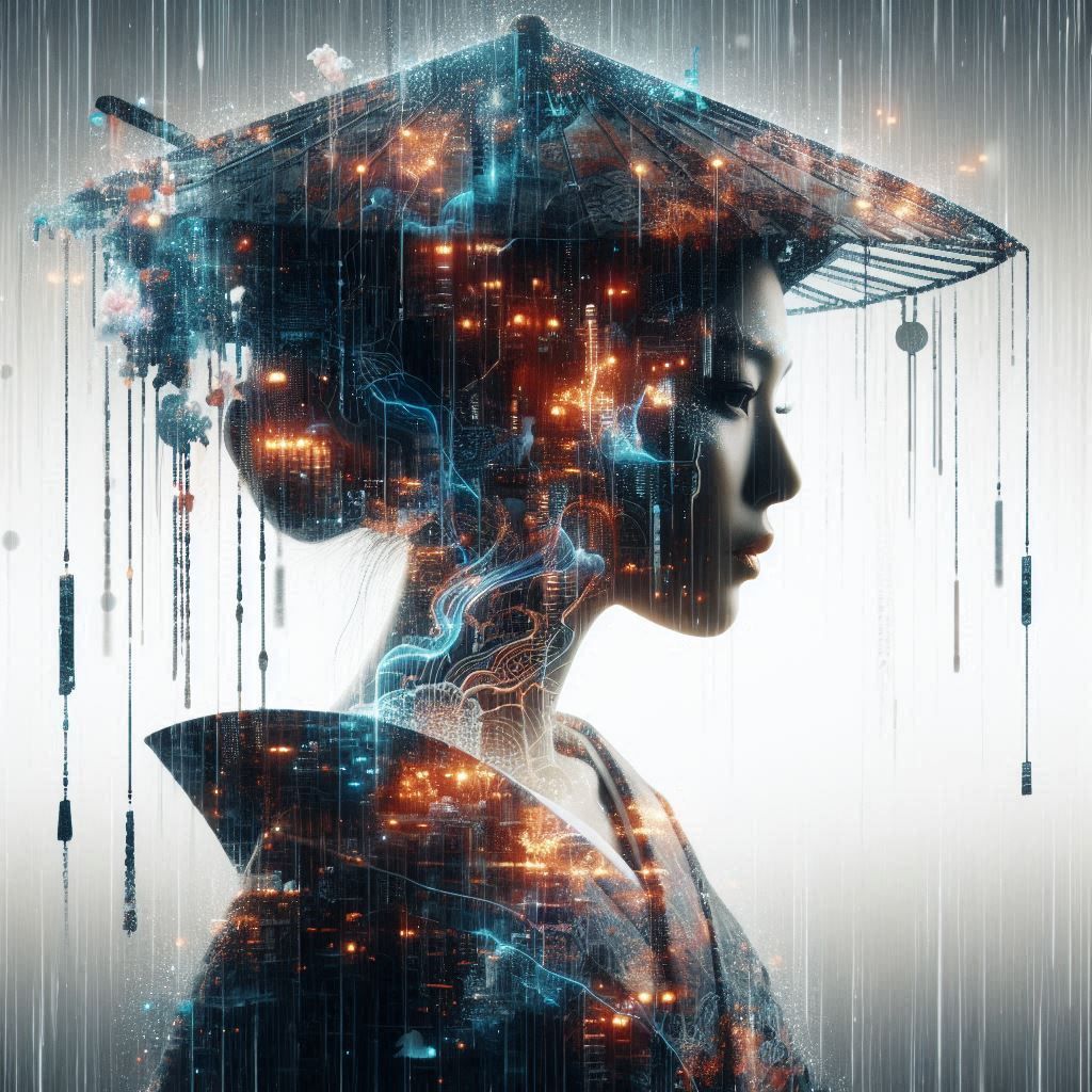 double exposure beautiful fantasy DALL-E 3 portrait landscap...