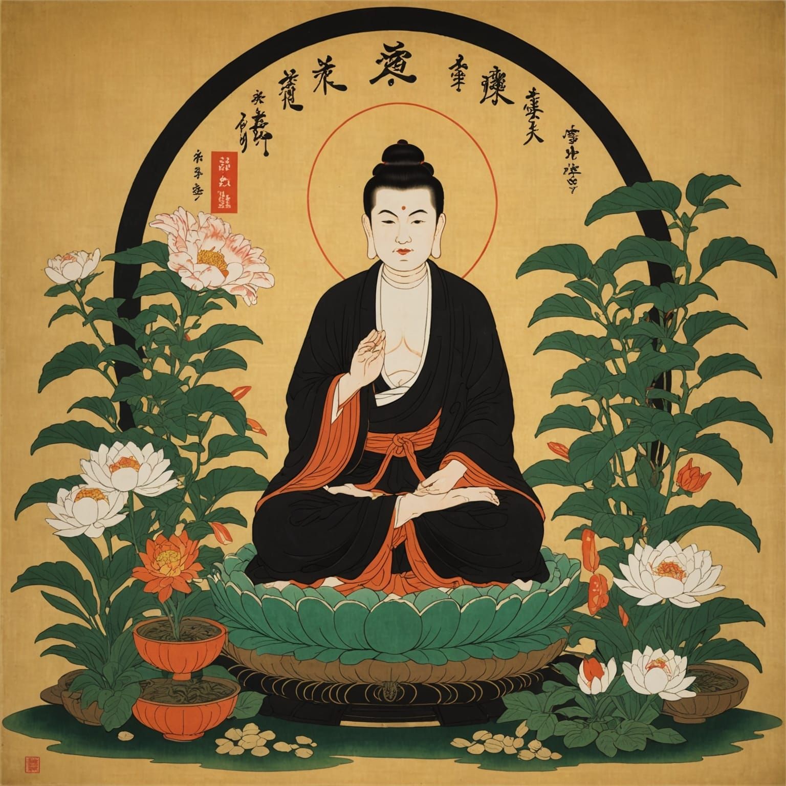 Buddhist Goddess of Wisdom in Surrealist Oil Painting