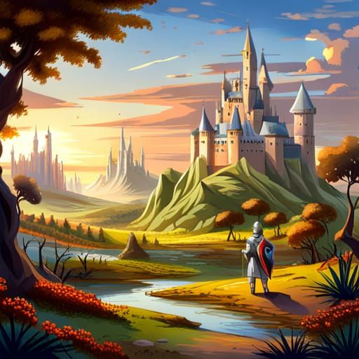 European medieval landscape in futuristic style
