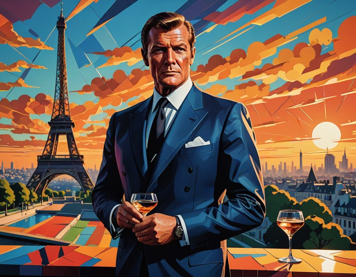 Roger Moore as James Bond in the scene of the Film A View To A Kill (1985).  by @Dorothea1972