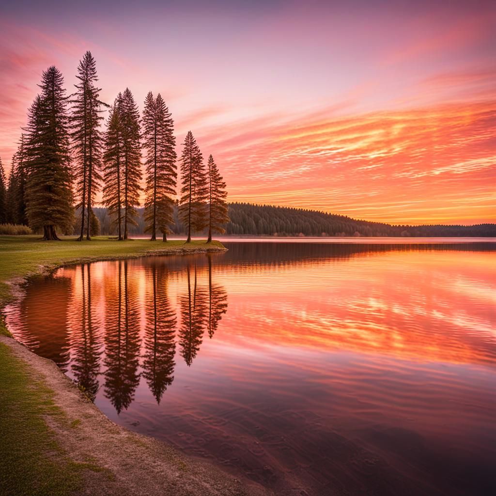 Serene Sunset Landscape in Warm Golden Light