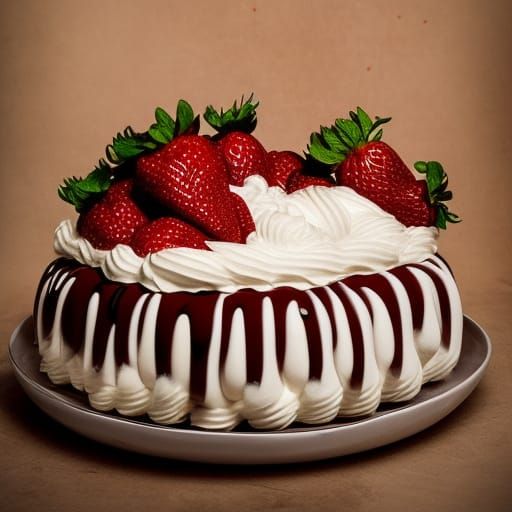 strawberry cake with whipped cream and chocolate