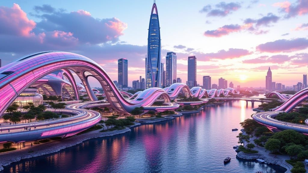 <lora:AccuTecture:1.0> curvilinear sky bridges