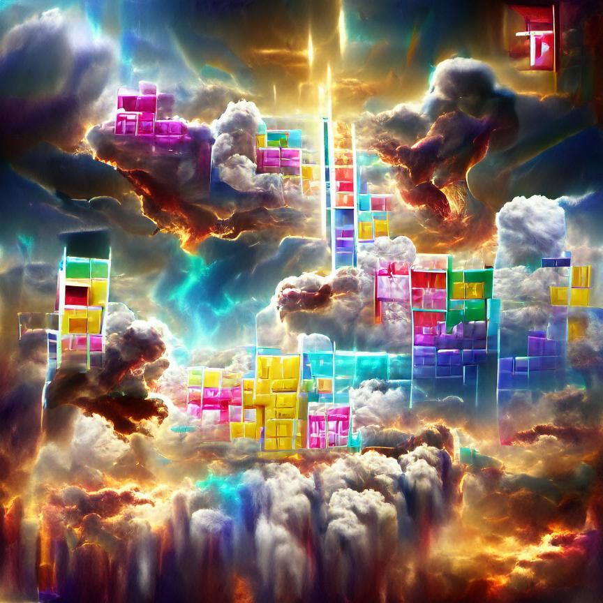 Divine Tetris in the clouds 8k resolution colorful concept a...