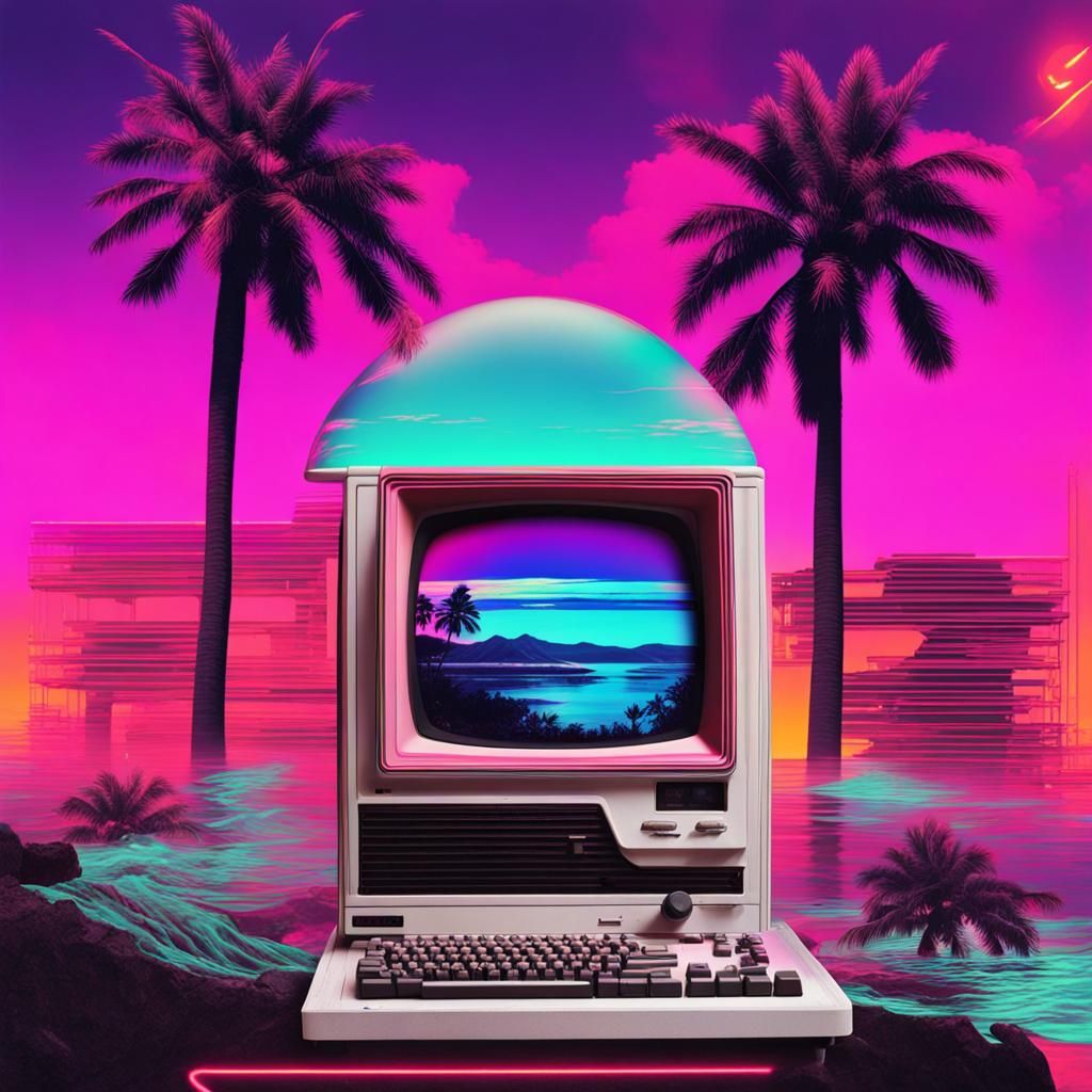 Vaporwave art, neon art aesthetic ,double exposer 80s/90s, retro neon ...