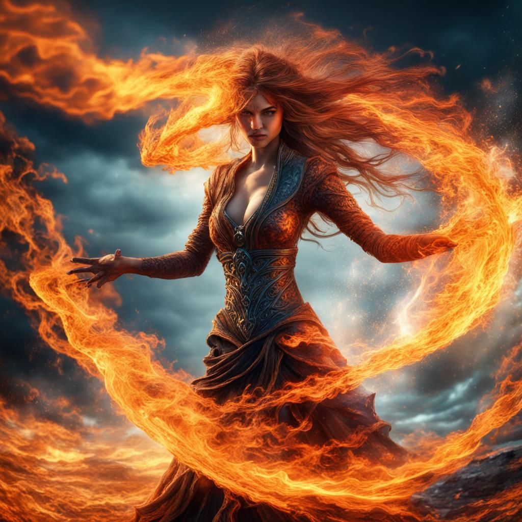 Epic Fire and Water elemental Sorceress. Swirling Magic - AI Generated ...