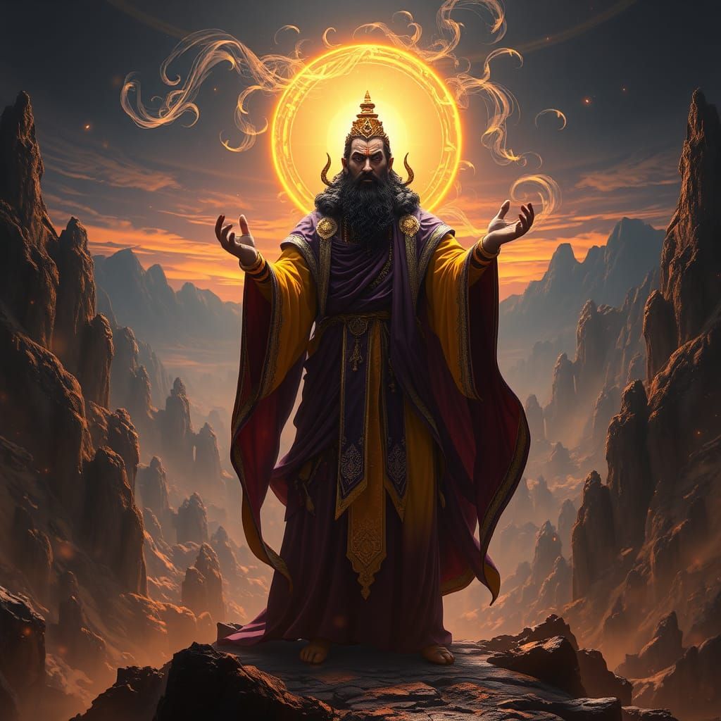 Epic Fantasy Scene of Subhuti in Mystical Landscape