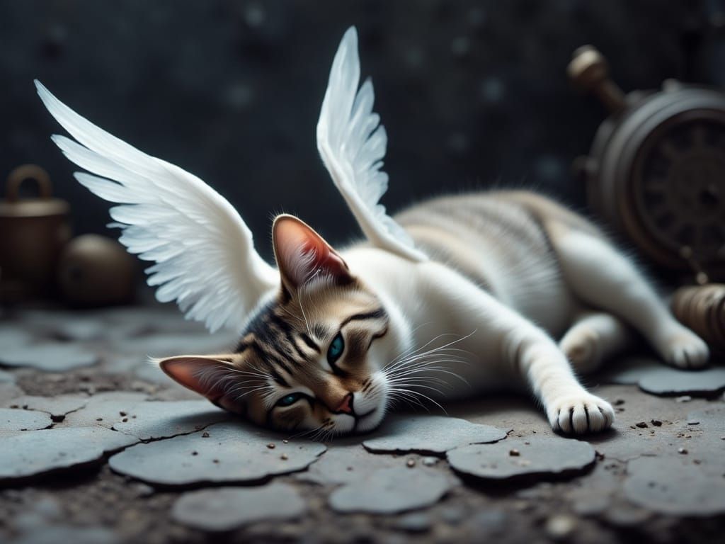 Serene Angel Cat Rests on Stone Wall
