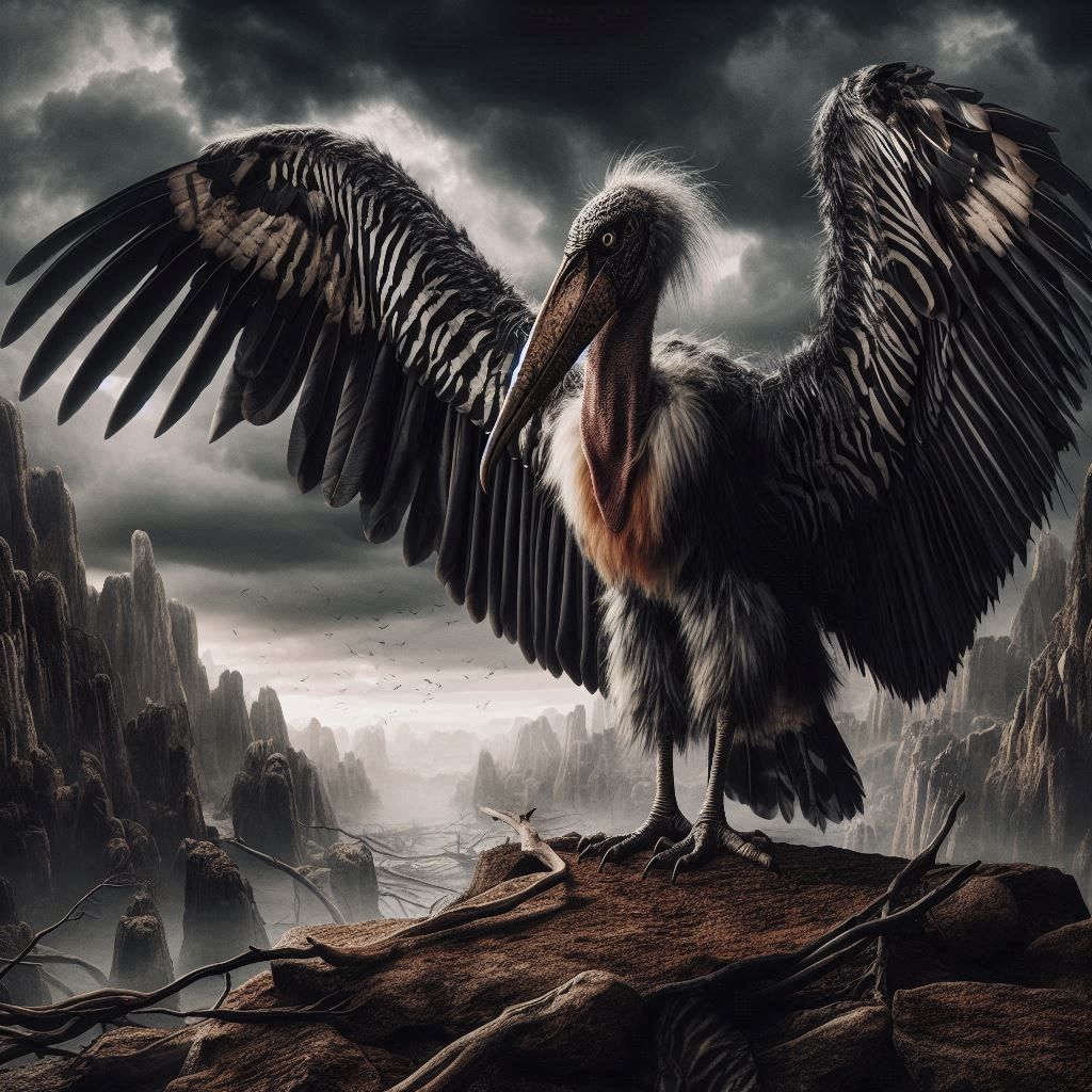 🕊️🐴Marabodactyl Serpentus: Marabou, Pterodactyl, zebra fur