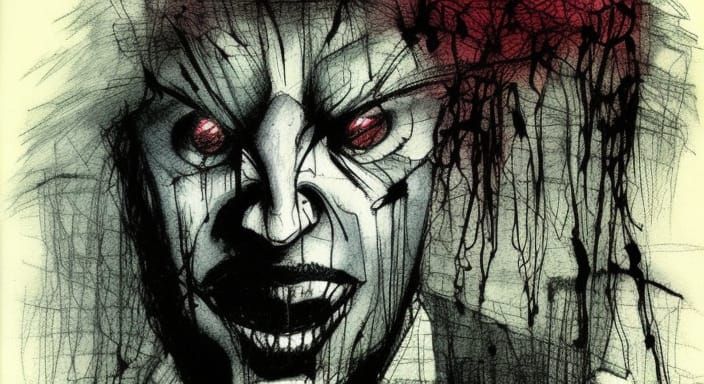 "Bad Guy" epic eerie color ink drawing on Canson paper. colo...