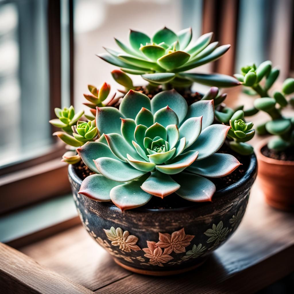 Succulents on a windowsill   by @Rose Katt 