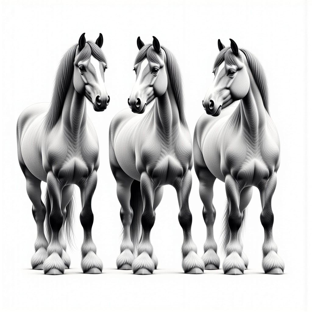Trio of Horses<lora:Trio of Horses:1.0> Perfect confirmation, pencil drawing in the style of herman, 