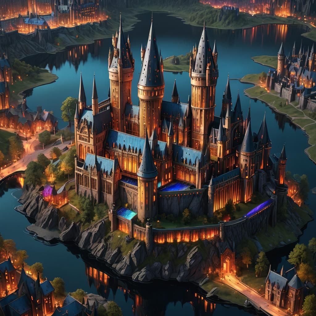 Stained Glass Hogwarts Castle in Dark Fantasy Style