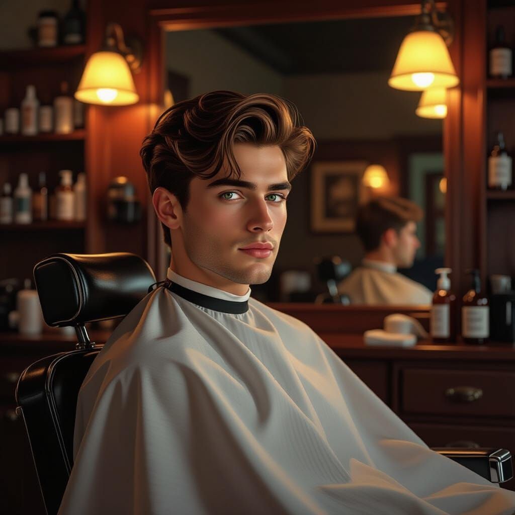 Man Relaxing in Vintage Barber Chair