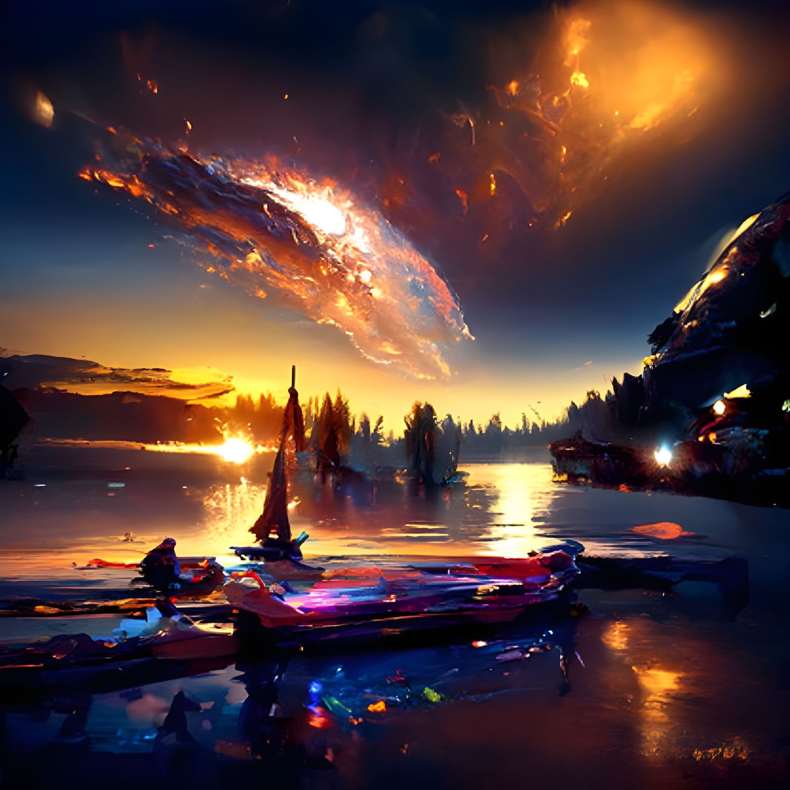 Galaxy Sunset on the Lake