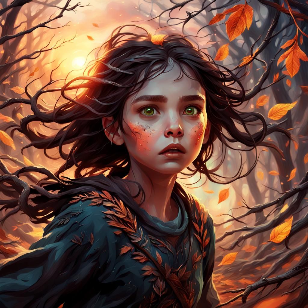 Frightened Girl Running: Fantasy Concept Art