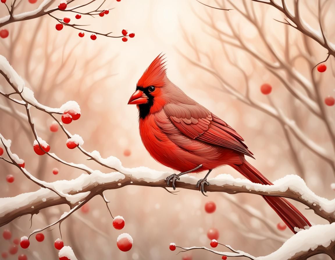 pencil sketch cardinal in a tree  by @Yoli