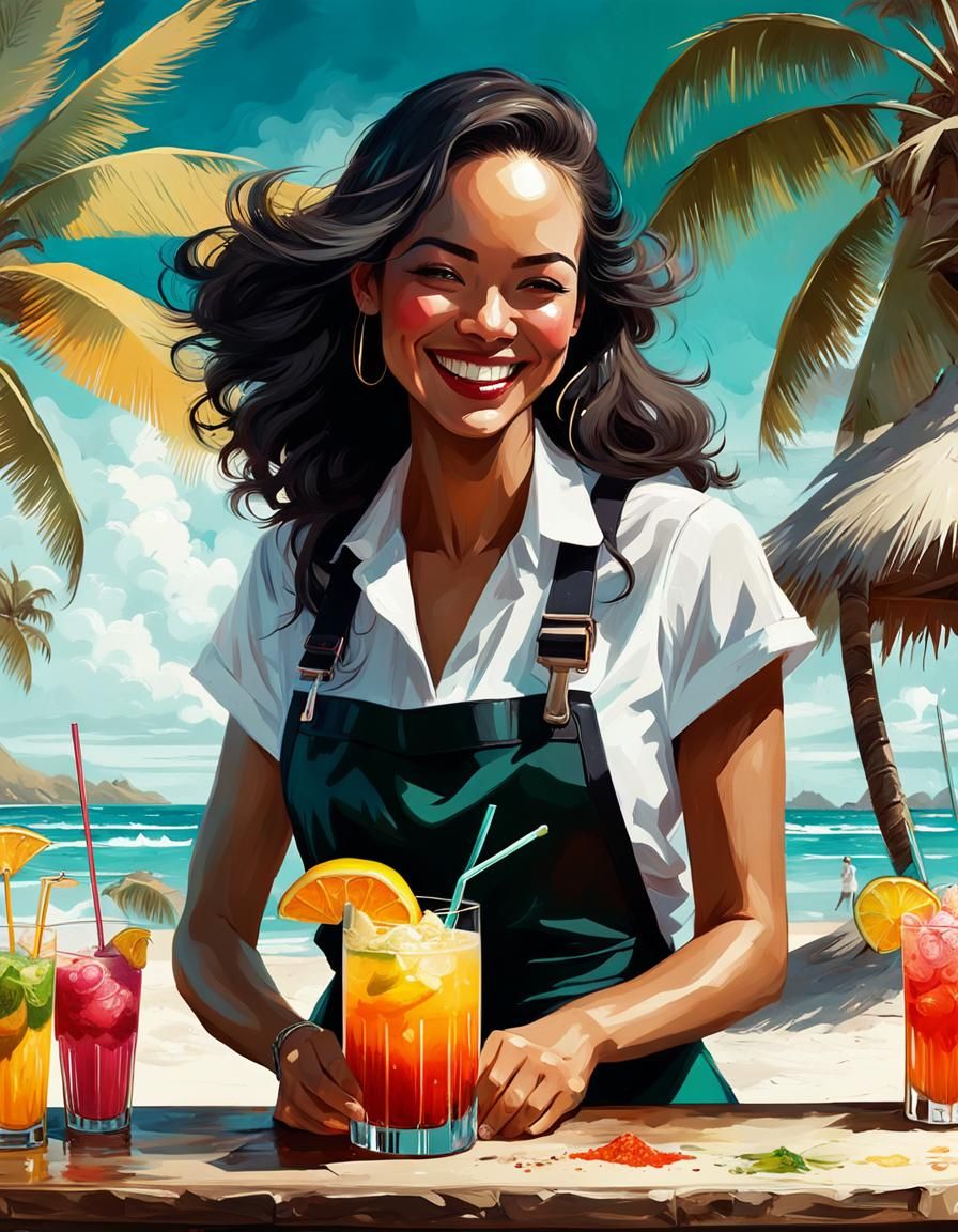 Smiling beach bartender