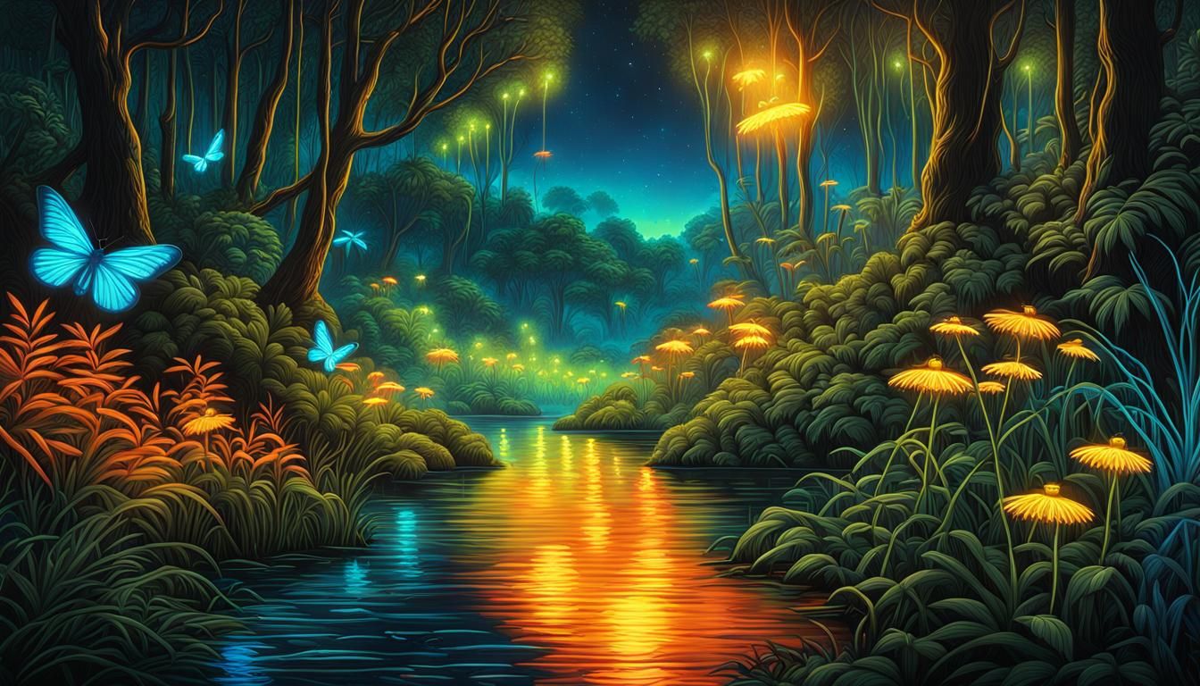 Fireflies, magic forest