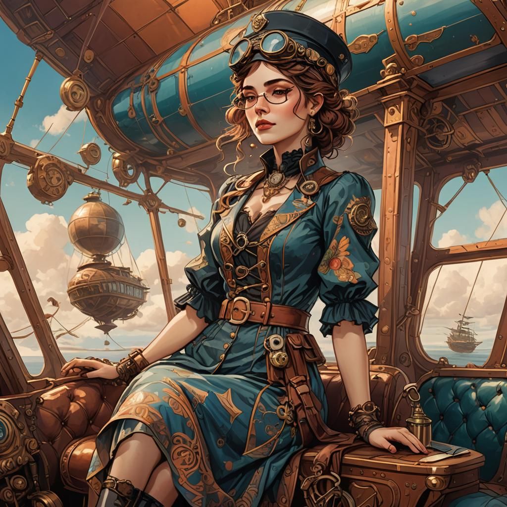 A captivating illustration of a young, free-spirited woman d...