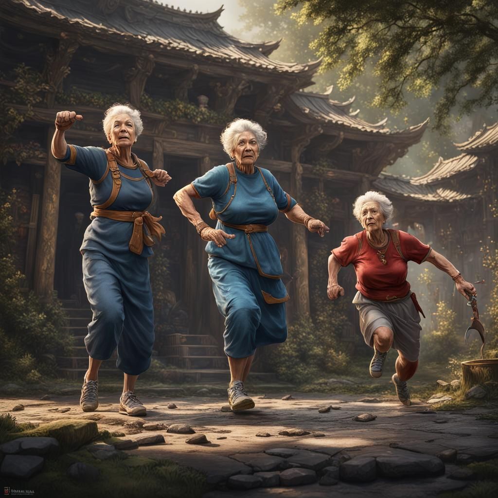 three athletic grandmas