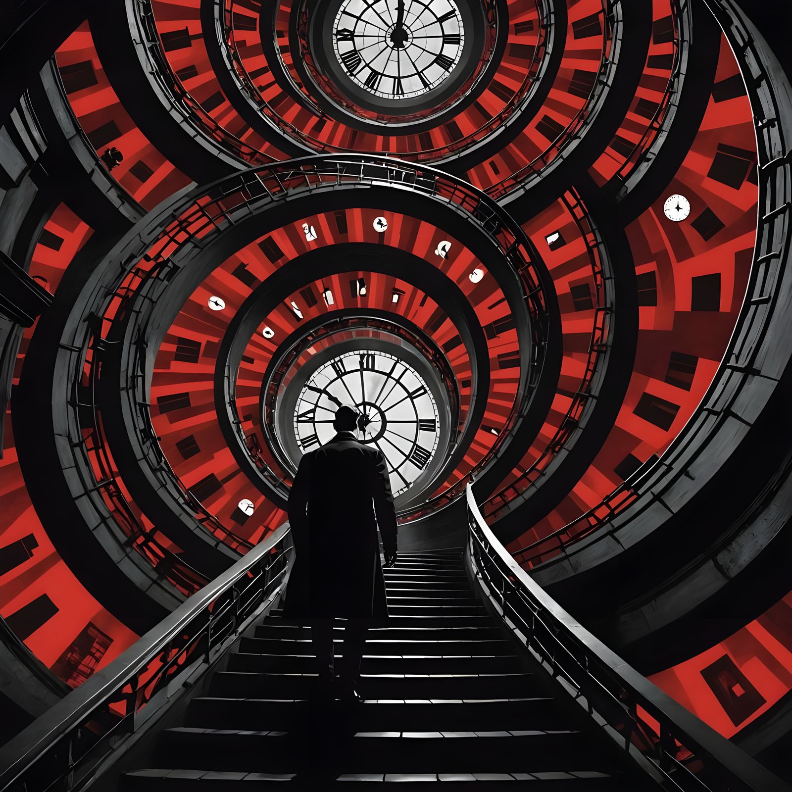 Hitchcock-inspired “Vertigo” dream sequence — a figure standing on a spiraling staircase that melts into ...  by @WriteStuff