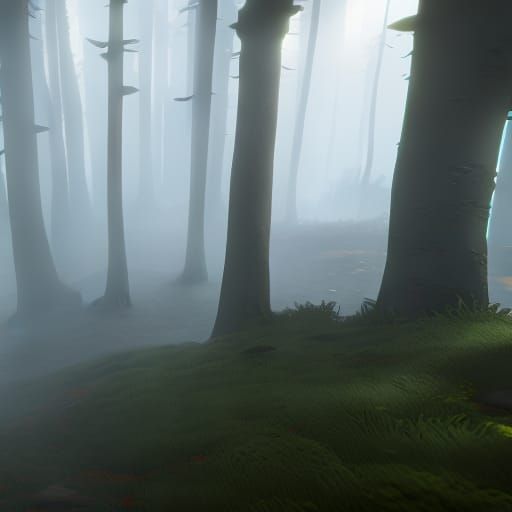 Dead tree woods, mist