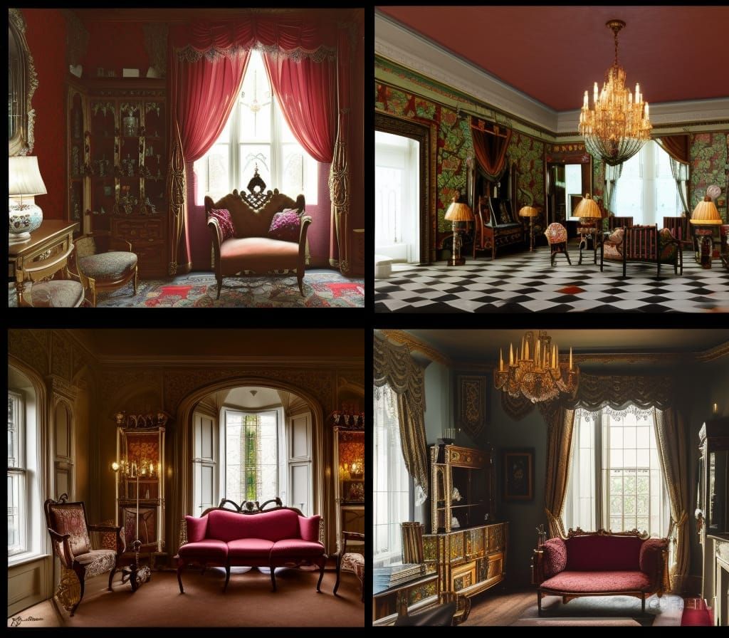 Victorian era Drawing Room; Parlour in a stately Manor; interior photograph of a beautiful
