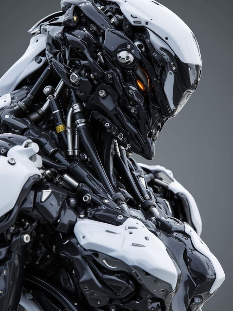 <lora:Organic Cyber Mecha:1.0> Black mecha, Deliberate, good aesthetic, perfect body shape, wearing white boots