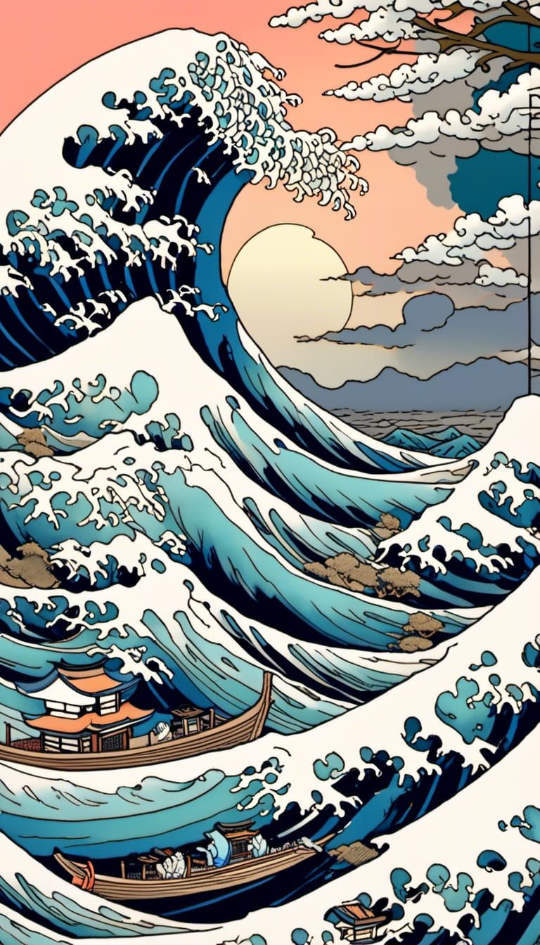<lora:Soft Animals:1.0> Japanese tsunami, Katsushika Hokusai...