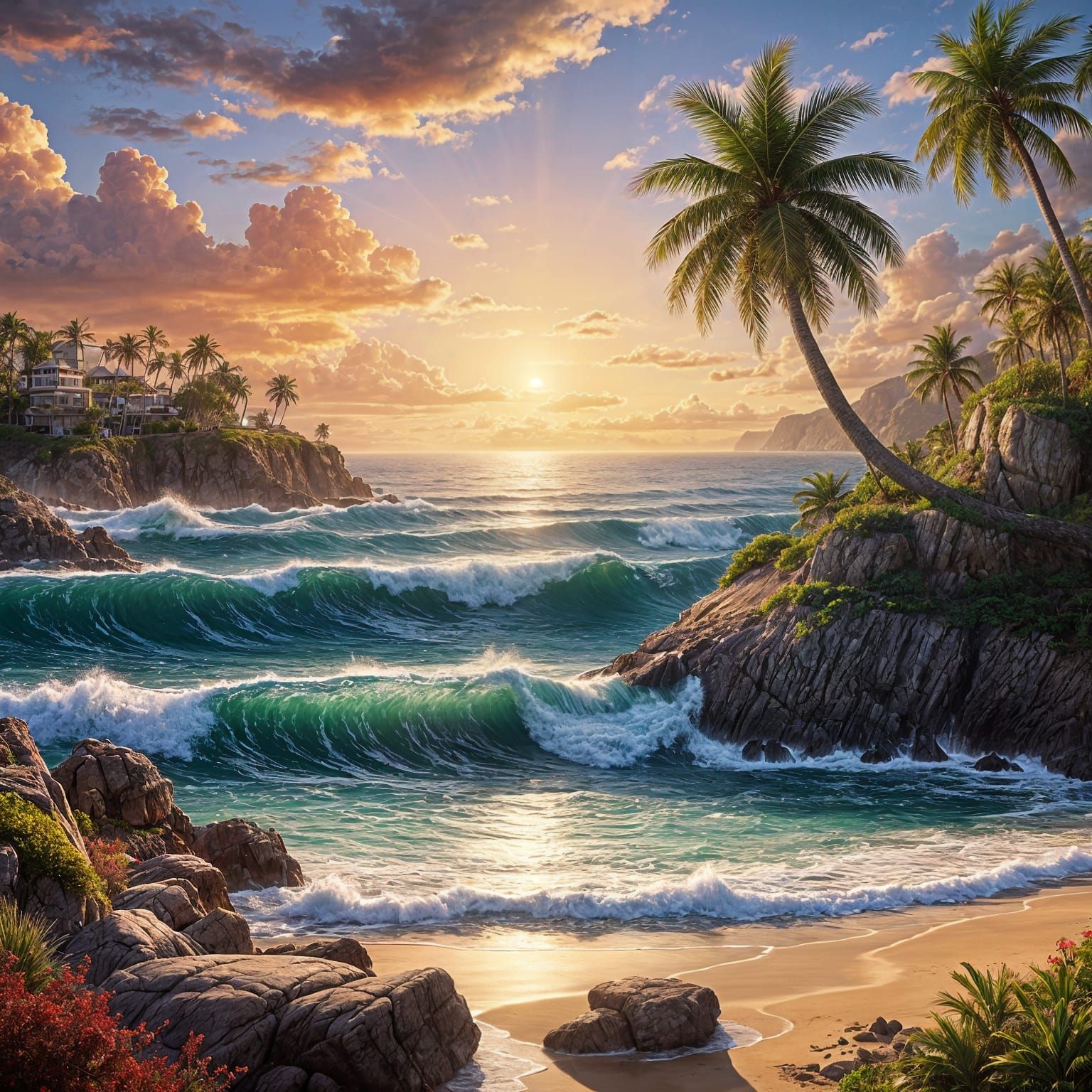 "Breathtaking creations capturing the vibrant hues and tranquil beauty of a sunset over the ocean with ...  by @Anonymous009