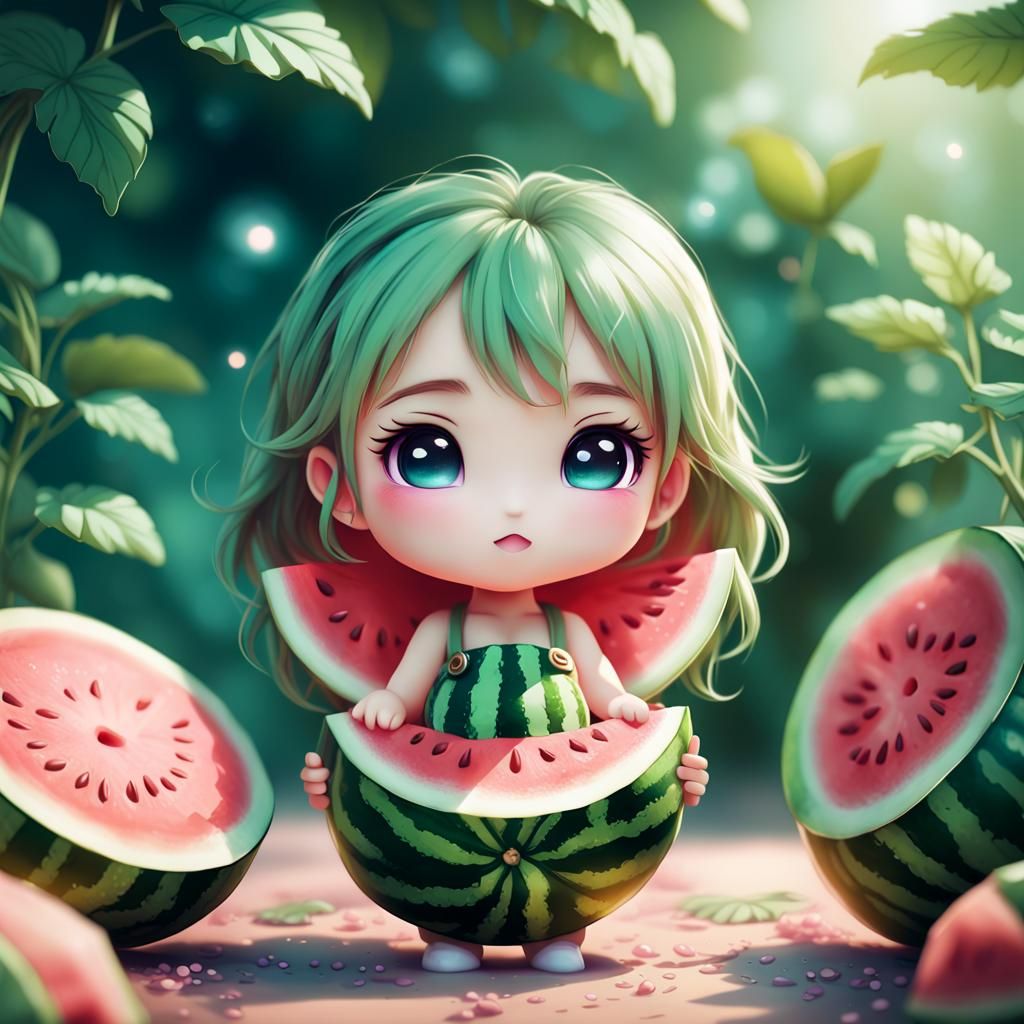 Cute Chibi Watermelon Nursery Art in Digital Style