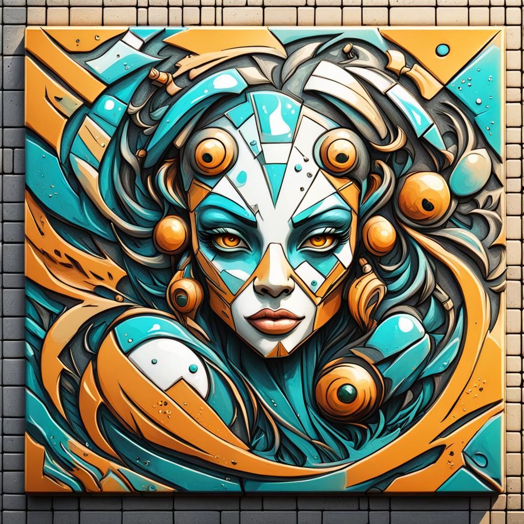 “Graffiti tile embossed texture with inlaid sensual  Tiny, f...