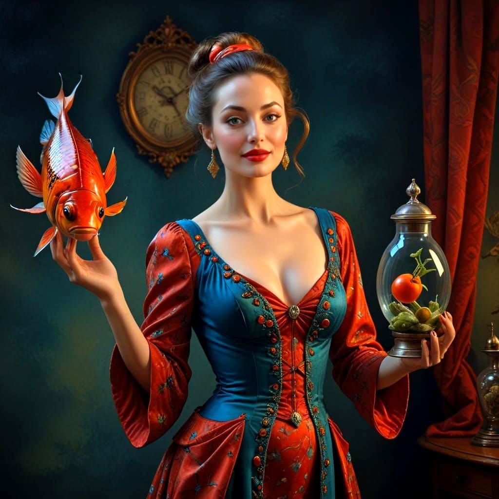 Elegant Lady in Vibrant Surrealistic Scene