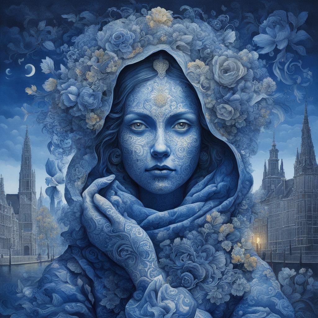 Manipulation de photos de la femme bleue de Delft  Mysticisme et symbolisme, en 2008, à la façon d' Elianne van Turennout_022