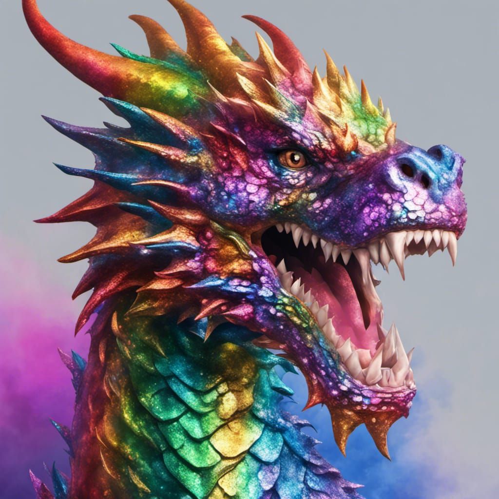 Rainbow glitter metallic dragon