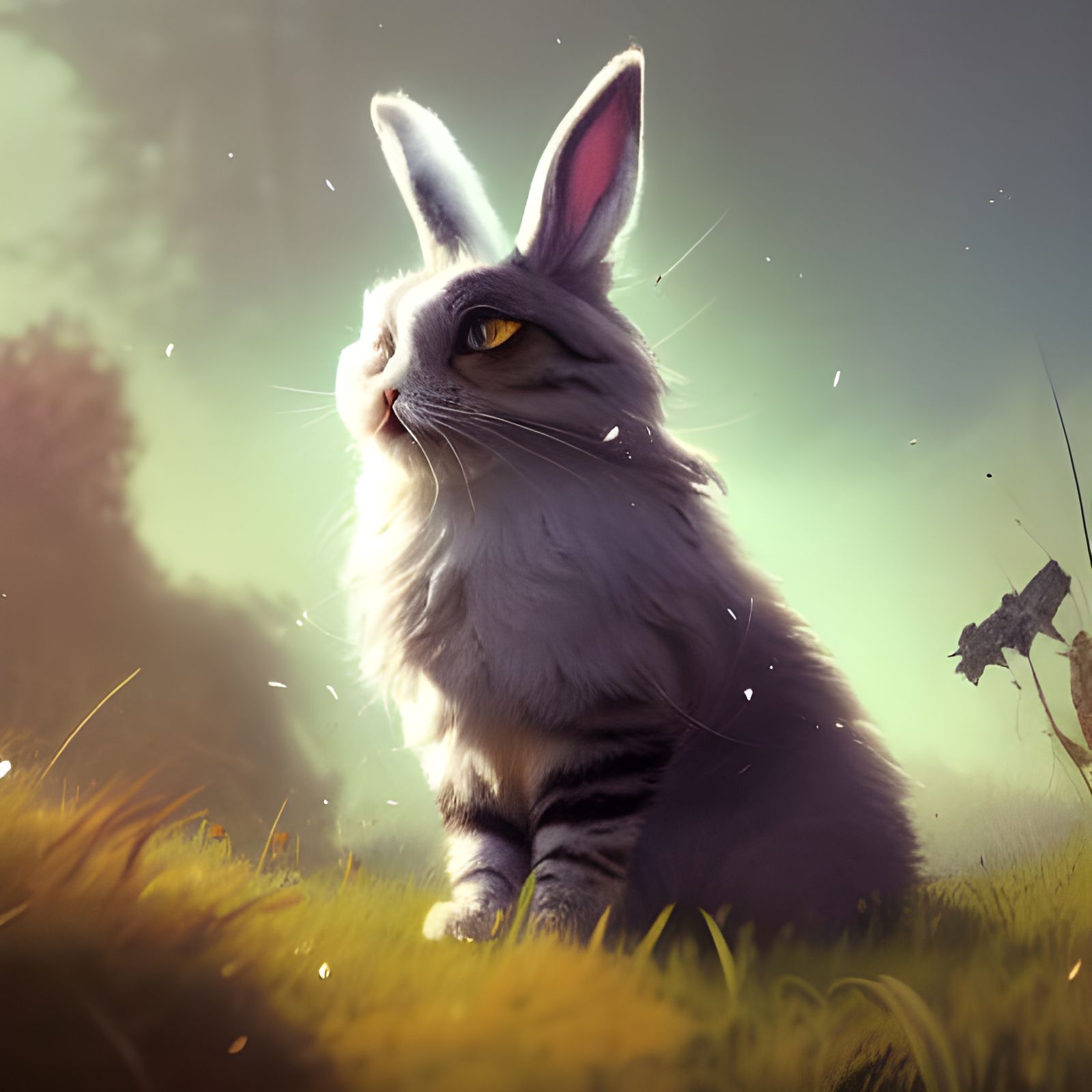 Cat with Bunny Ears  by @Skirv