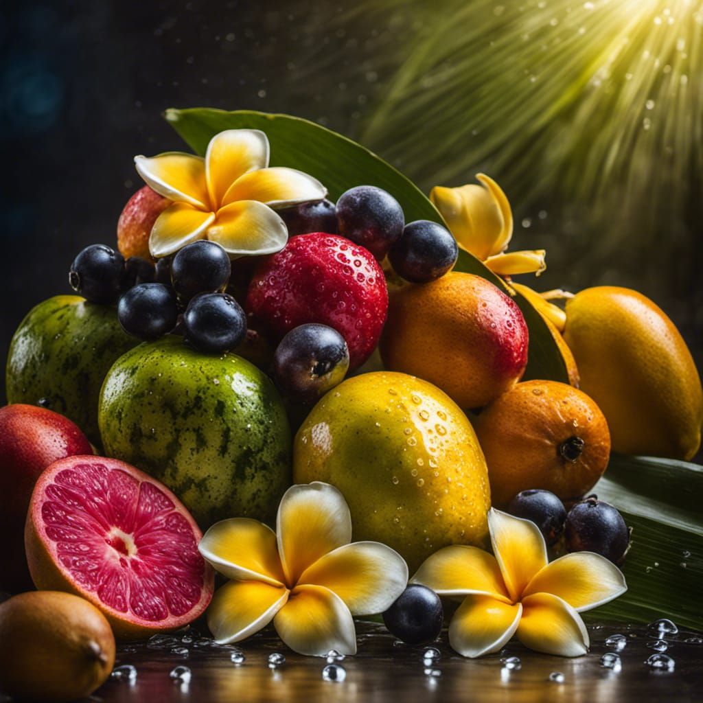 still life photograph of tropical fruit   by @A C Buxton Mixed Media Artist