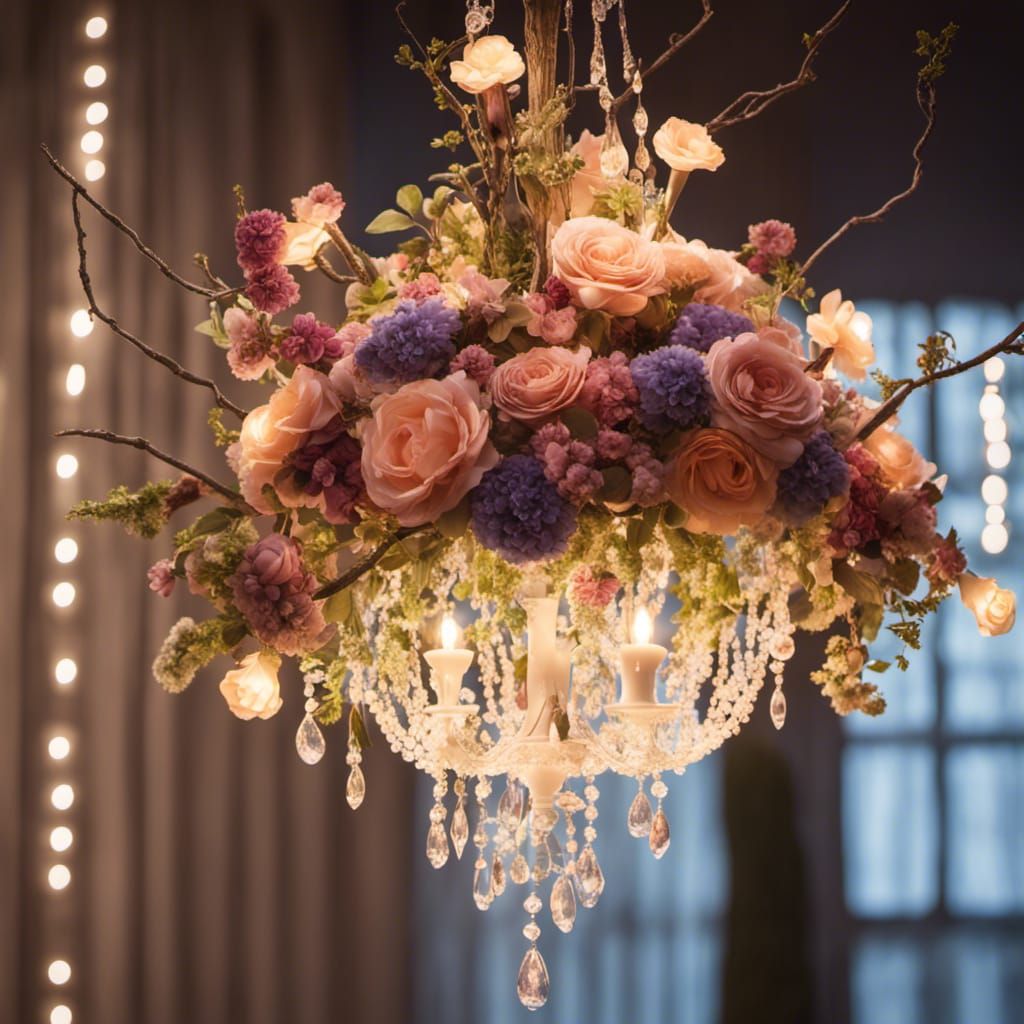 Combine various types of flowers to make a vintage chandelie...