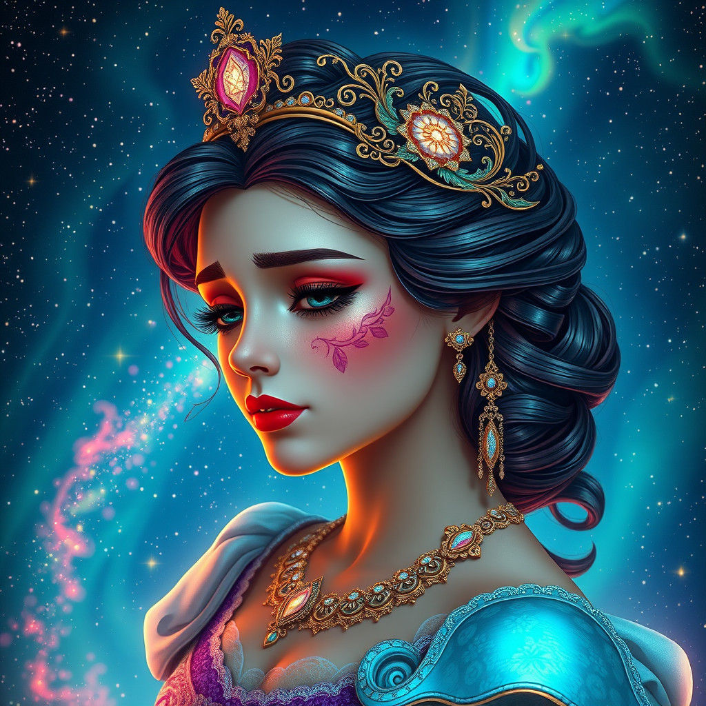 Celestial Princess Portrait in Art Nouveau Style