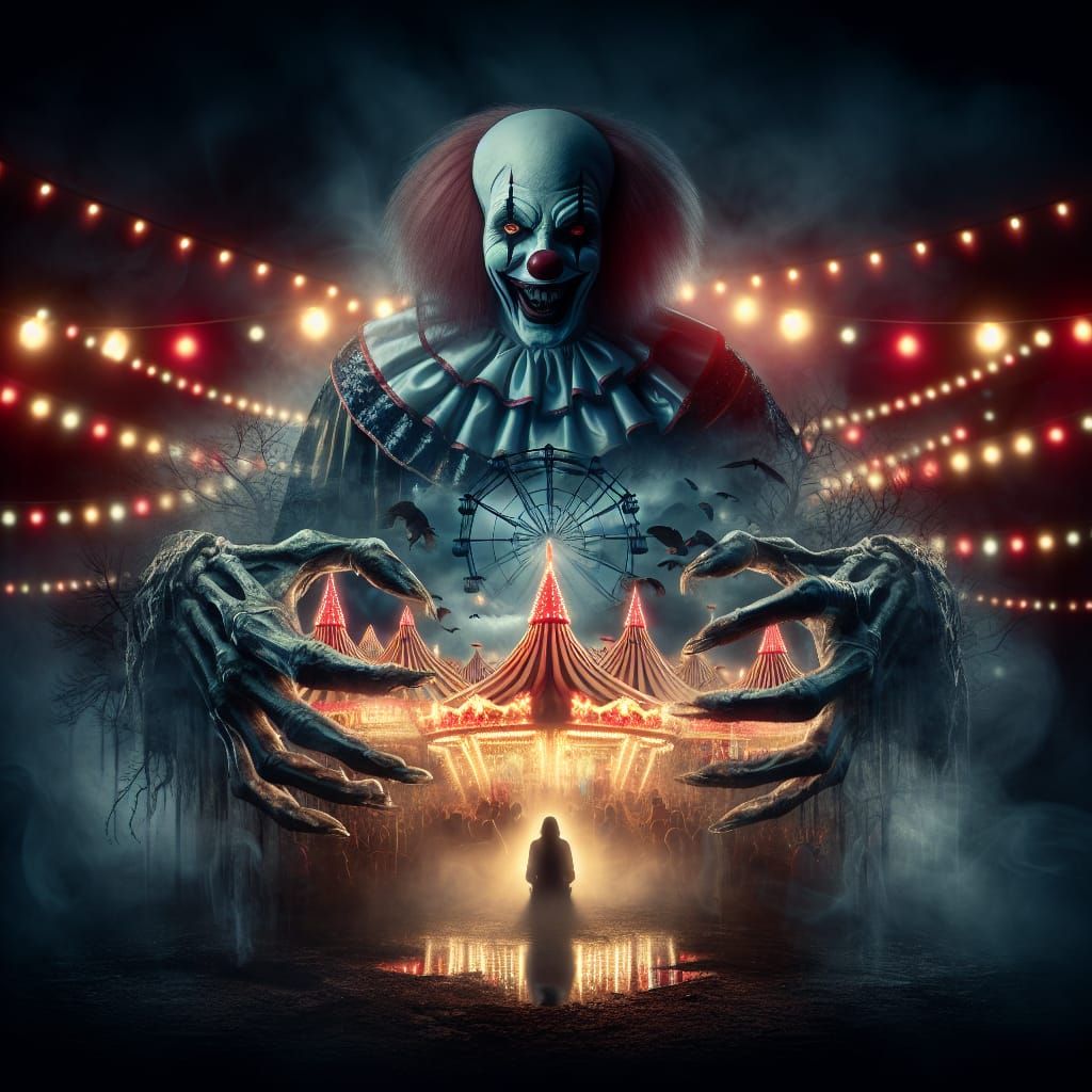 Eerie Clown Emerging from Shadows in Carnival