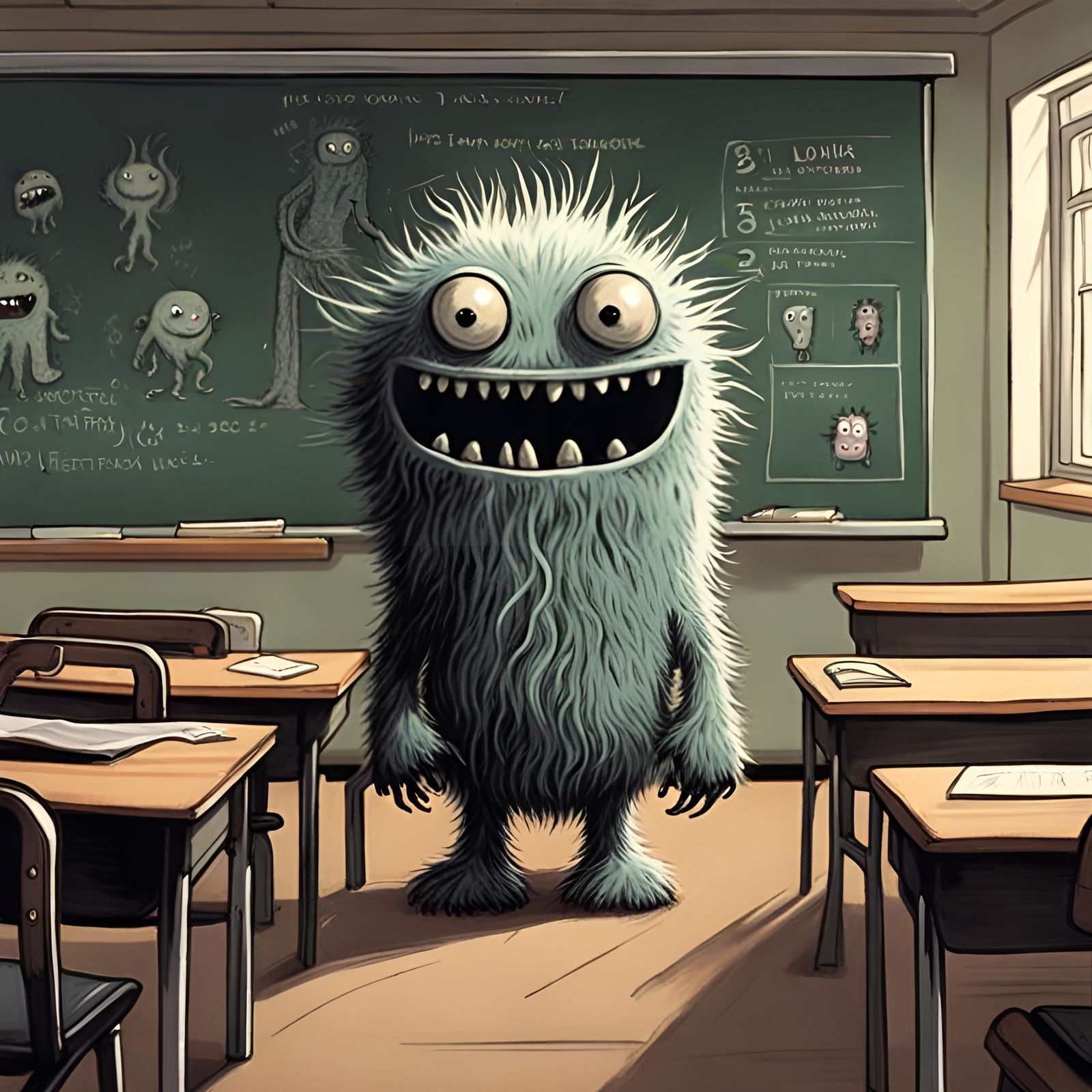 Mr. Fuzzy's classroom is ready for the first lecture on monster biology.  by @SiNn3D