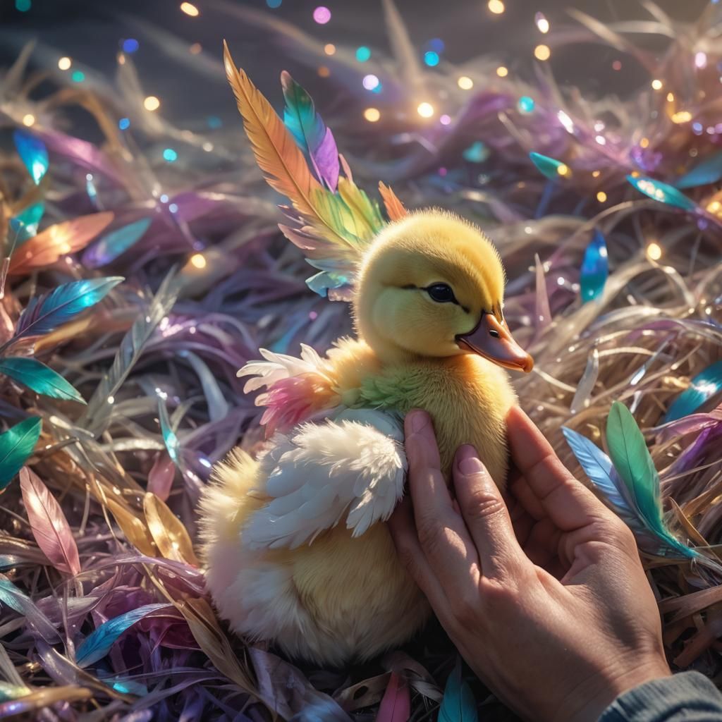 realistic Baby Duck/Unicorn with a Horn and rainbow feathers...