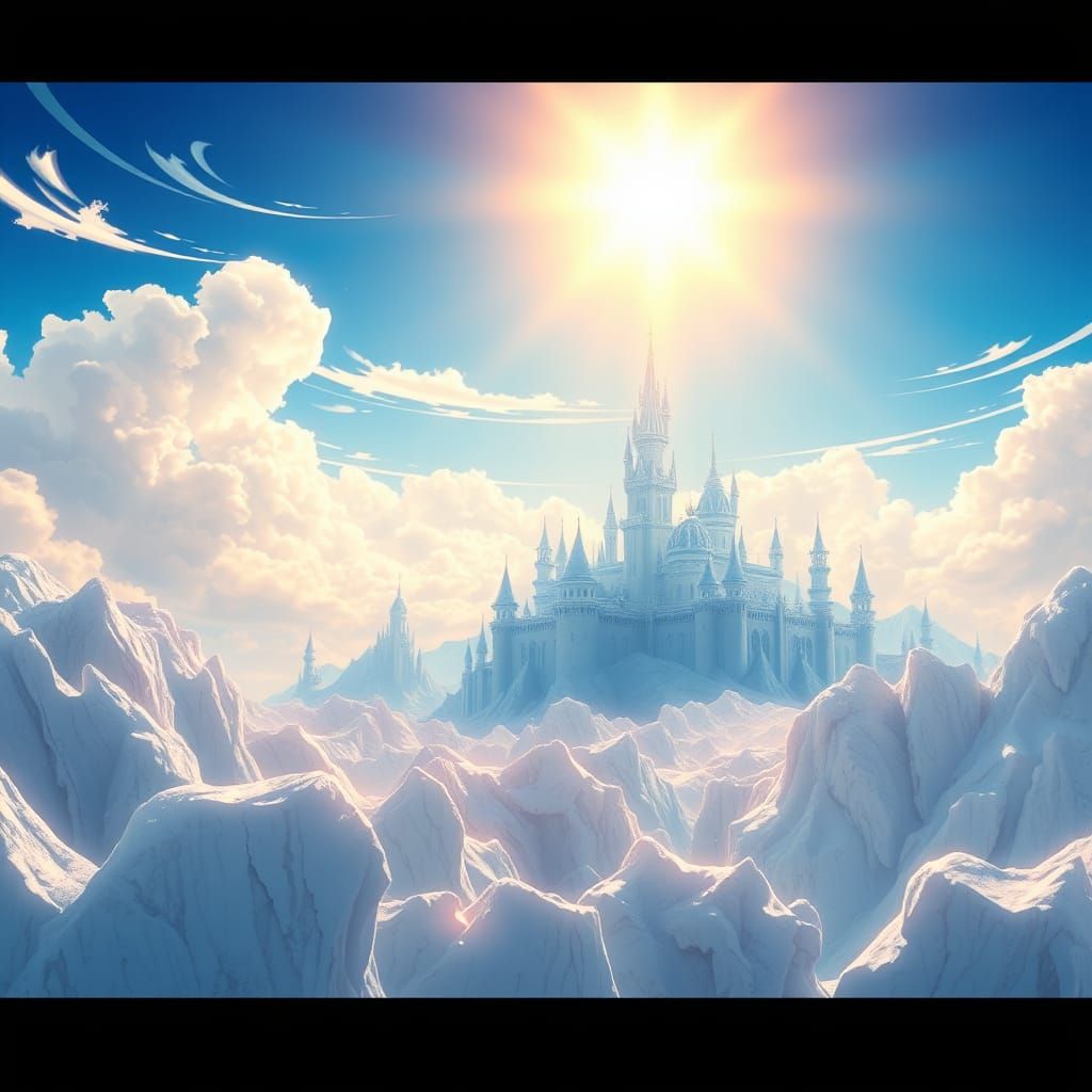 Anime Ice Palaces Under Blue Sky
