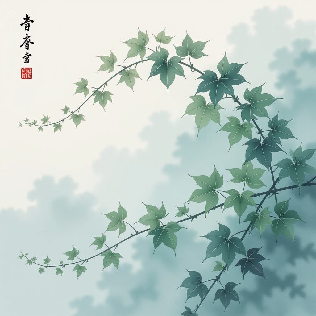 Sea Breeze Chinese Vine Watercolor Painting
