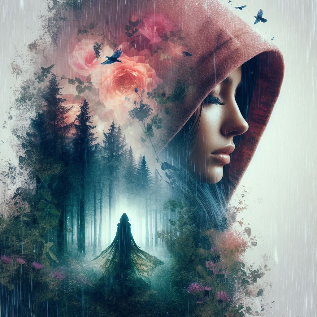 double exposure beautiful fantasy DALL-E 3 portrait landscape..