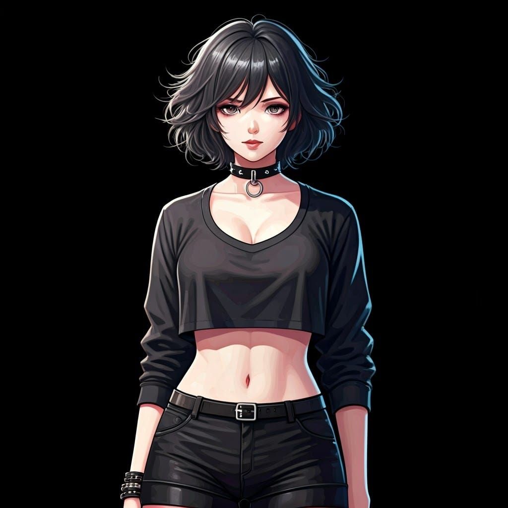 Anime Gothic Woman in Dark Elegance